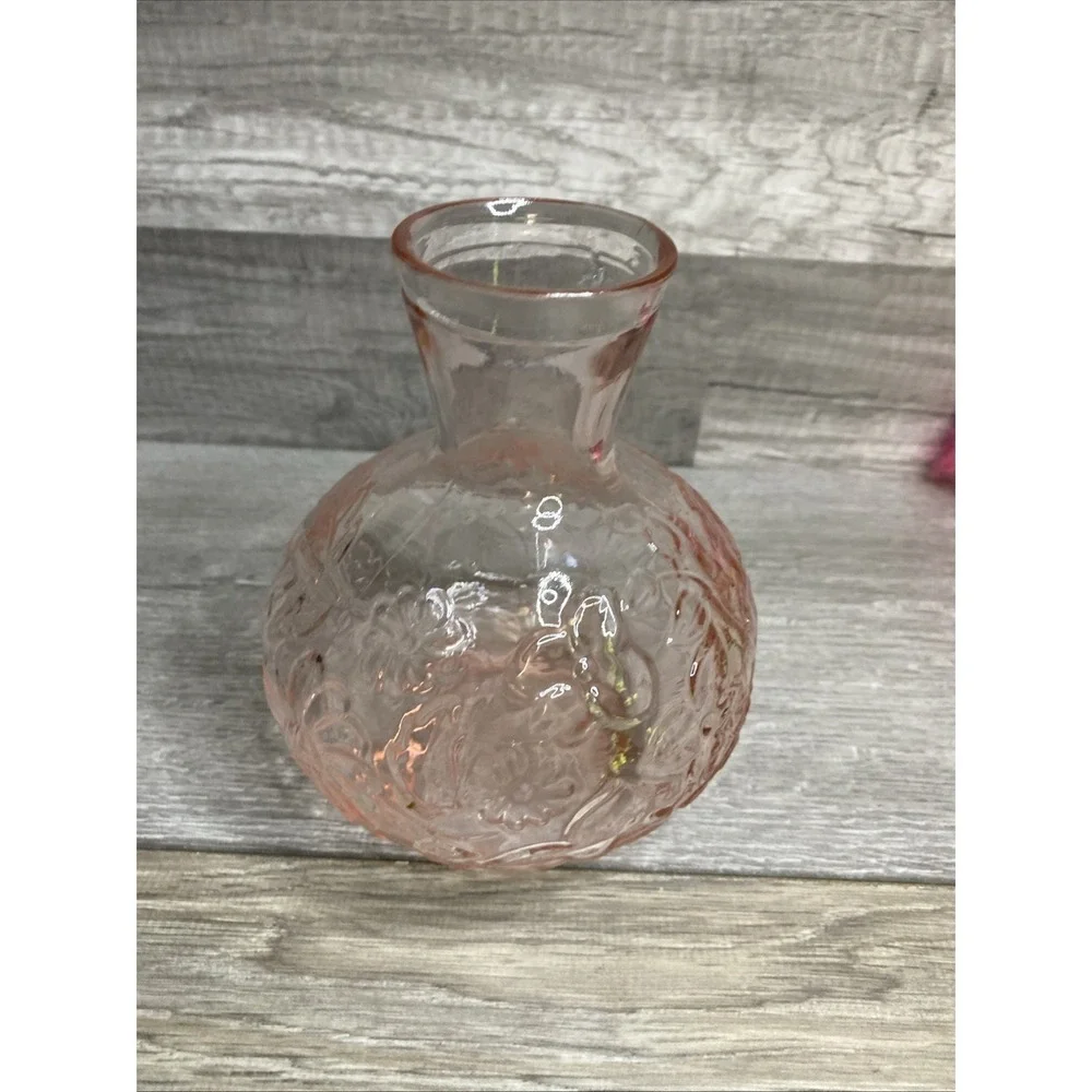 VTG Tumble Up Bedside Floral Water Carafe Vase Pink Depression Glass‎  6